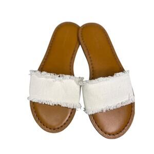 Vineyard Vines Marshmallow Canvas Frayed Edge Slip On Slide Sandals